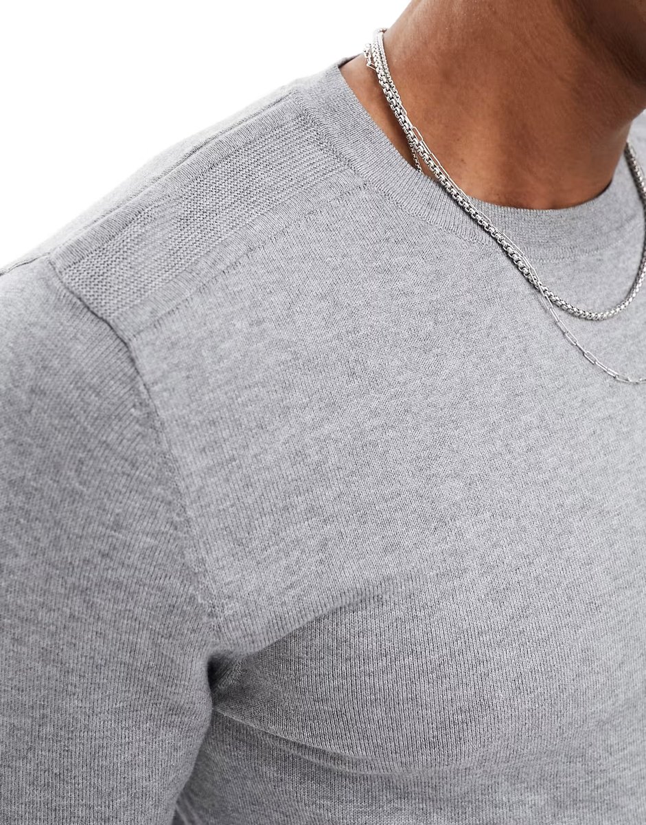 ASOS Selected crew neck knit jumper in grey melange - 2