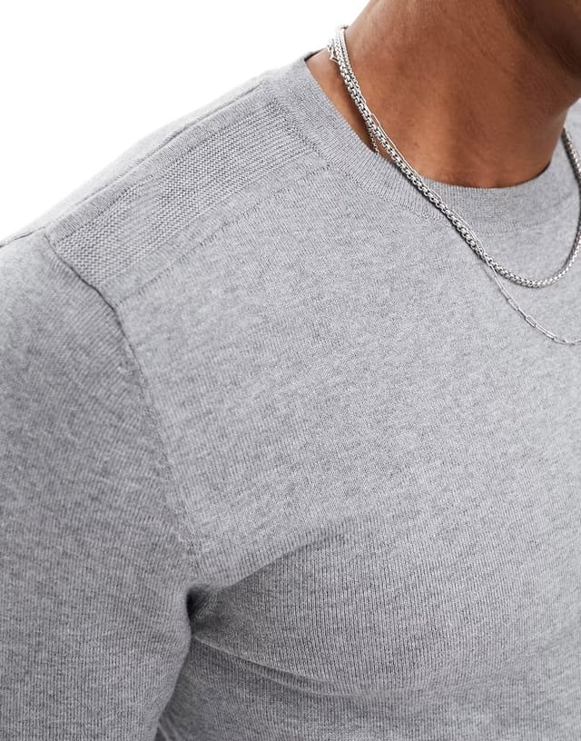 ASOS Selected crew neck knit jumper in grey melange - 2