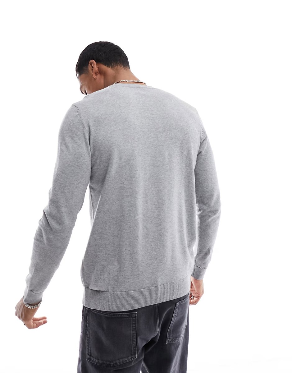 ASOS Selected crew neck knit jumper in grey melange - 3