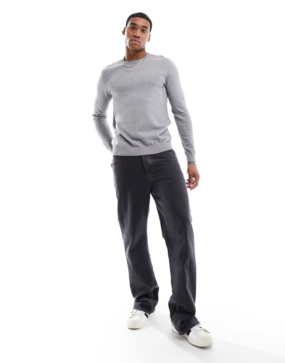 ASOS Selected crew neck knit jumper in grey melange - 4