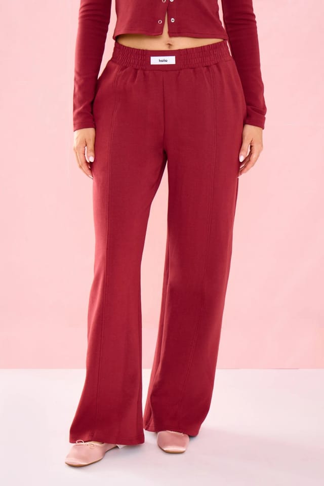 Kaiia Kaiia Label Logo Premium Interlock Seam Detail Wide Leg Joggers Warm Berry - 2