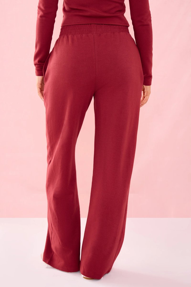 Kaiia Kaiia Label Logo Premium Interlock Seam Detail Wide Leg Joggers Warm Berry - 3