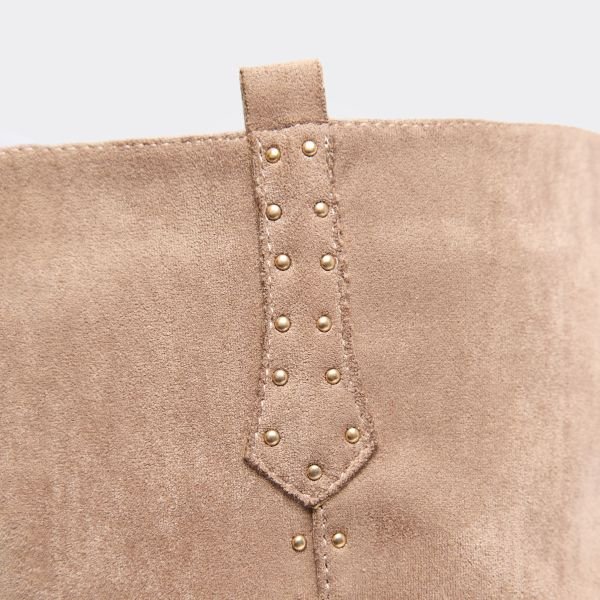 EGO Charter Stud Detail Pointed Toe Knee High Boot In Taupe Faux Suede, Women's Size UK 3 - 2