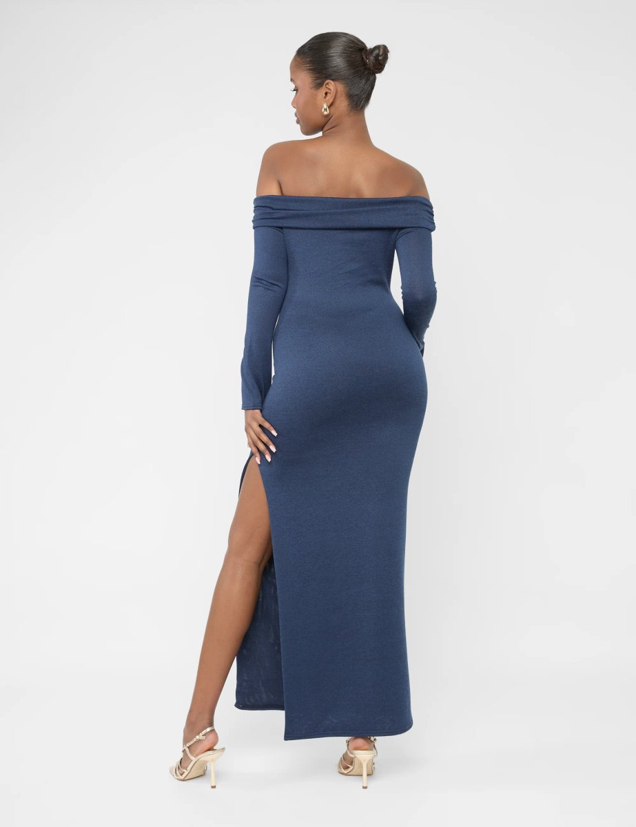 Public Desire Long Sleeve Off The Shoulder Bardot Maxi Dress Navy - 2