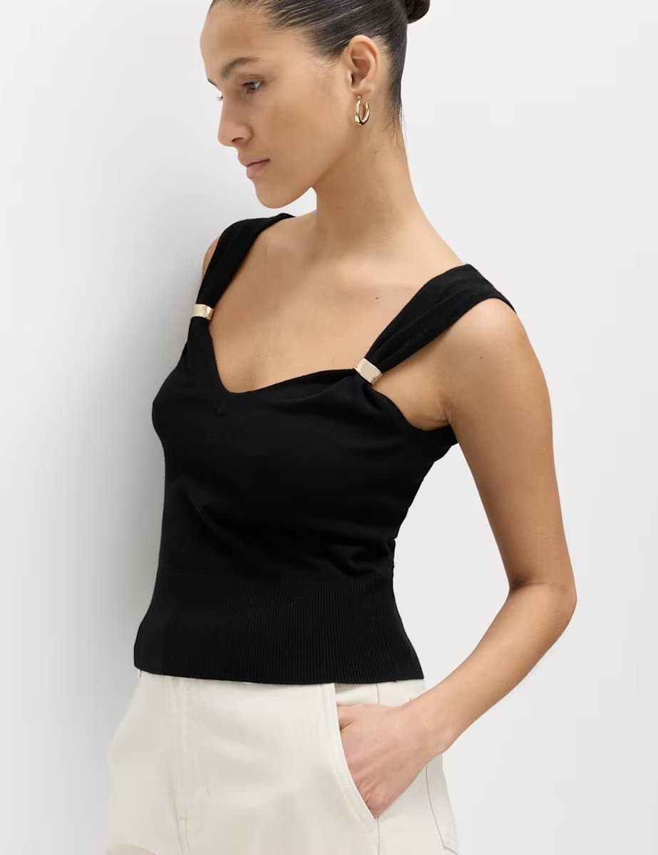 Marks & Spencer M&S Slim Fit Cropped Knitted Vest in Black