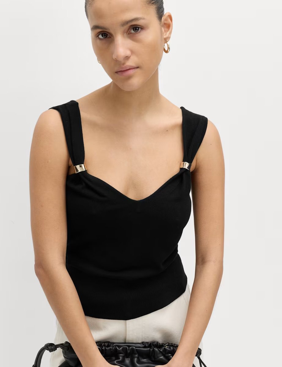 Marks & Spencer M&S Hardware Detail Slim Fit Cropped Knitted Vest Black - 4