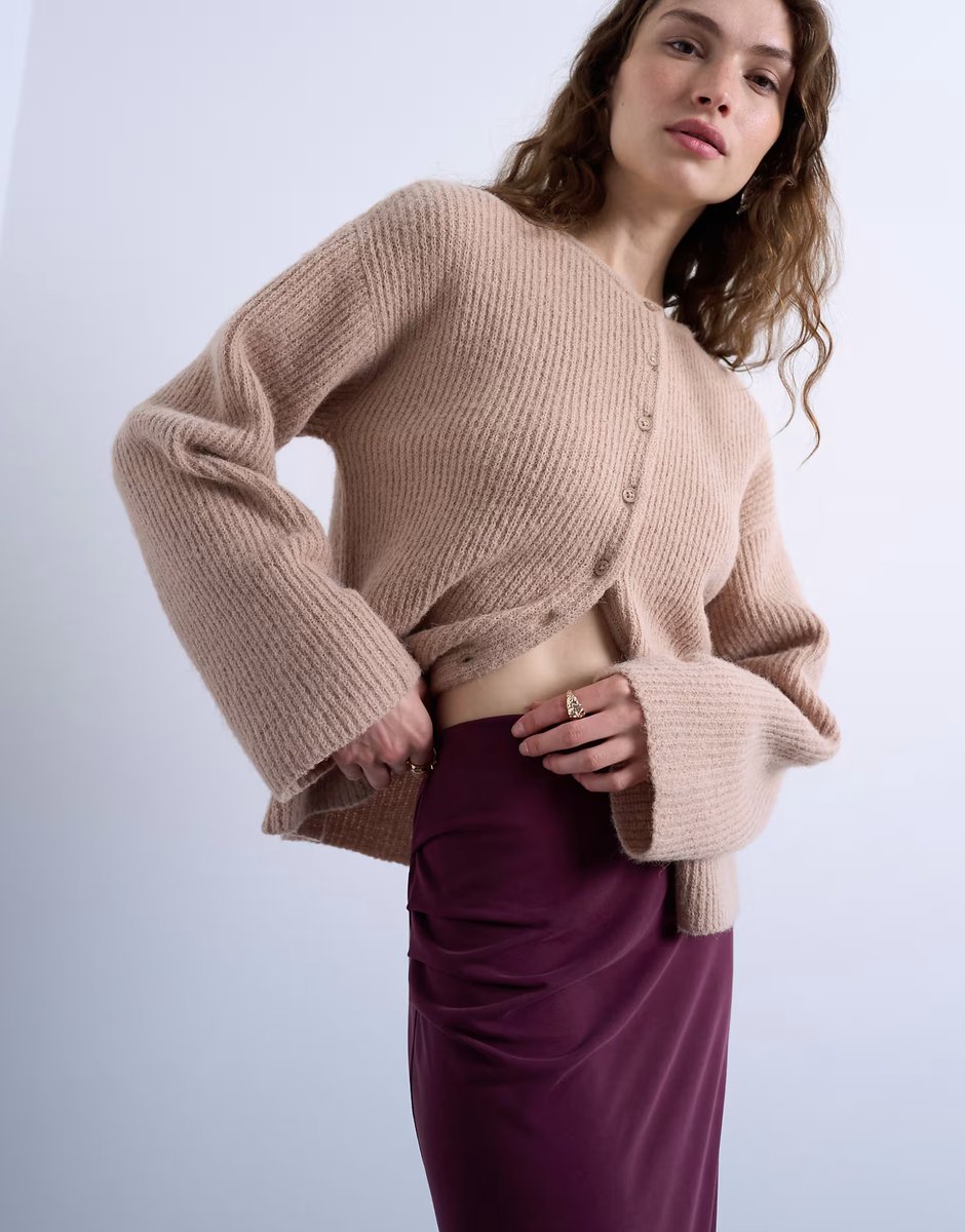 ASOS Topshop cupro ruched maxi skirt with hitch side detail in burgundy - 2