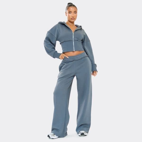 EGO EGO Low Rise Distressed Wide Leg Joggers in Steel Blue