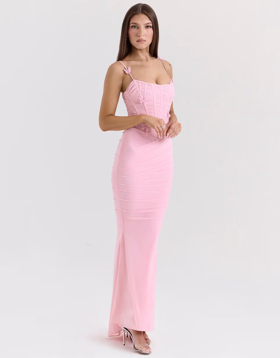 ASOS House of CB Romola mesh maxi dress in pink - 3
