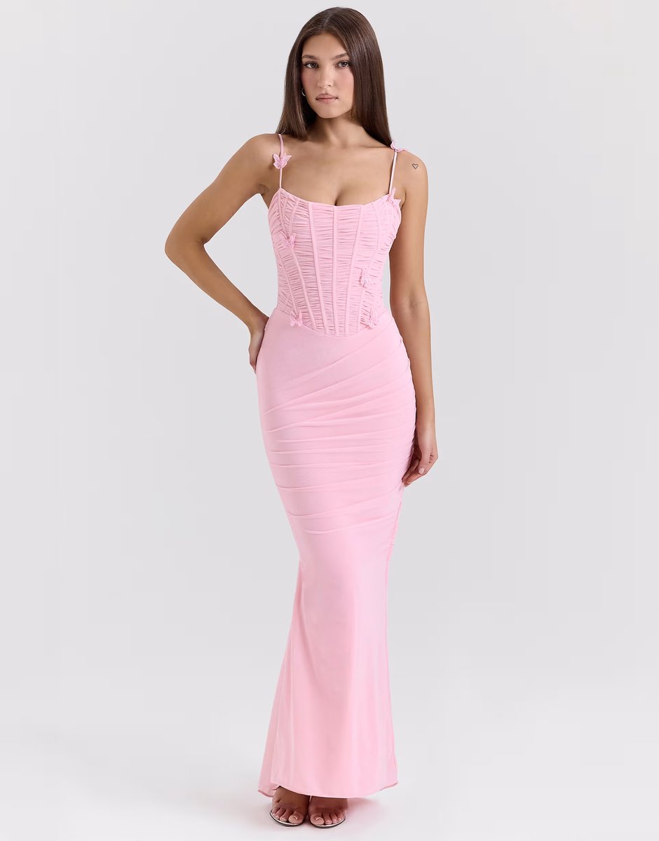 ASOS House of CB Romola mesh maxi dress in pink - 4