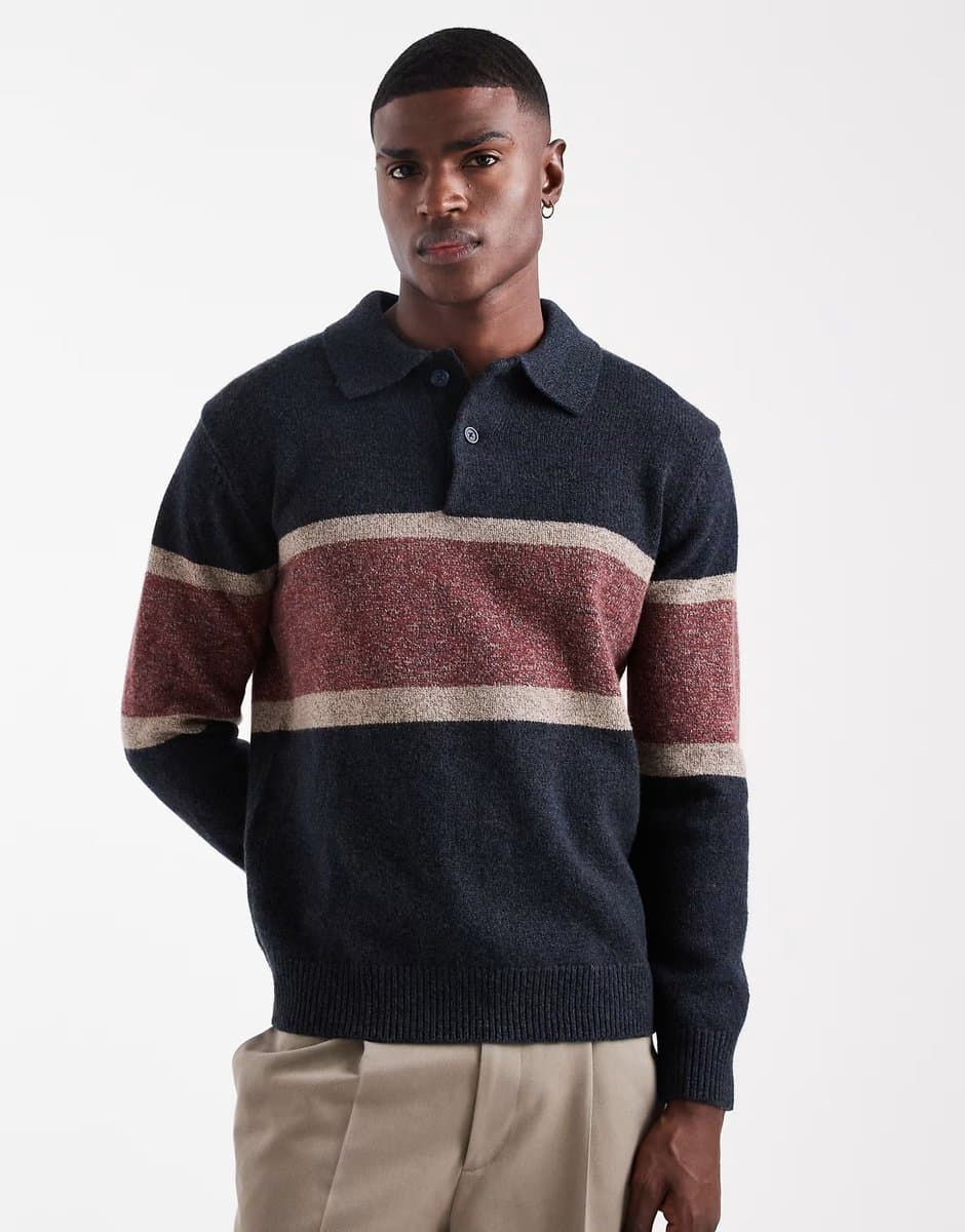 ASOS Levi's redwood chest stripe rugby knit jumper in navy marl