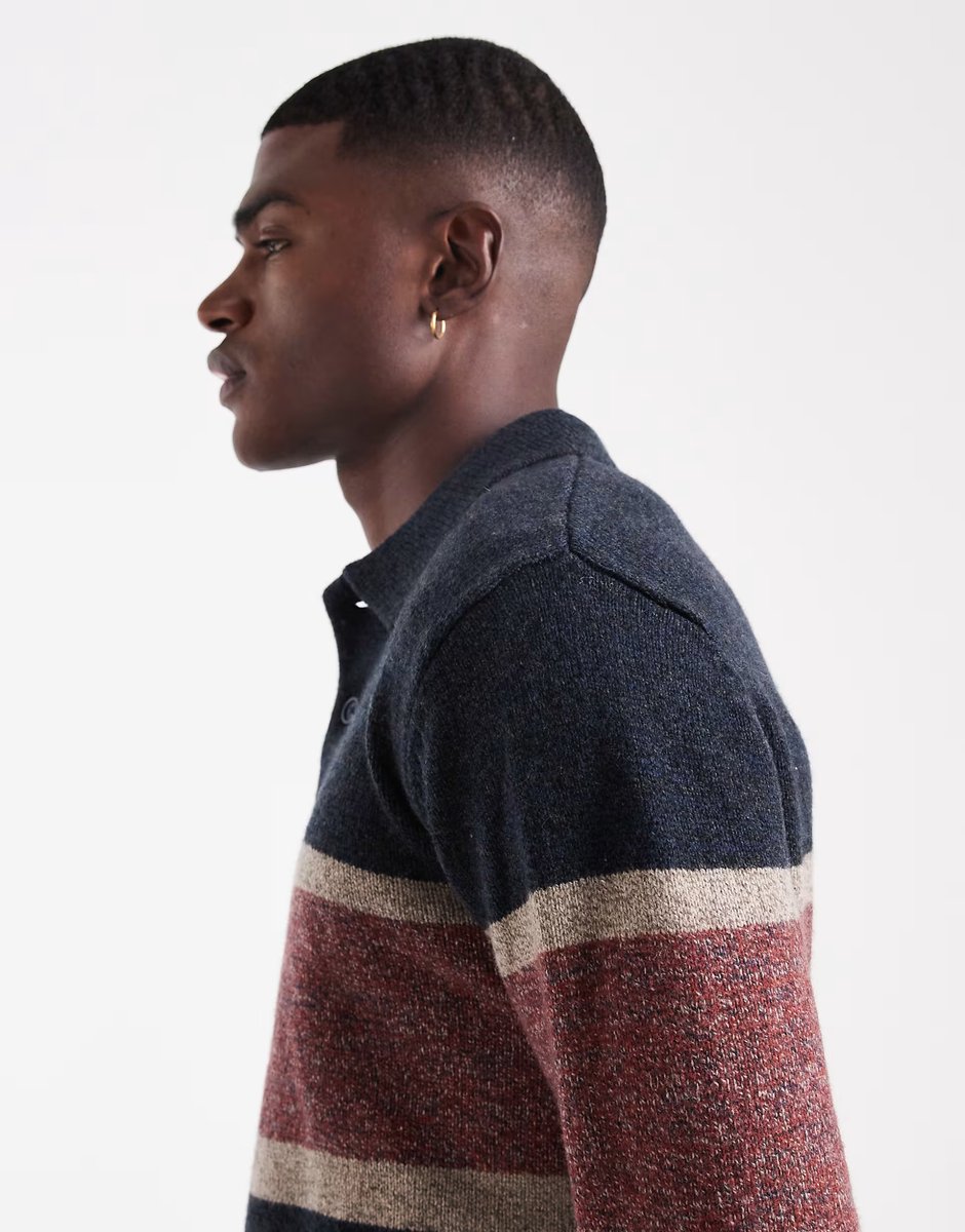 ASOS Levi's redwood chest stripe rugby knit jumper in navy marl - 3