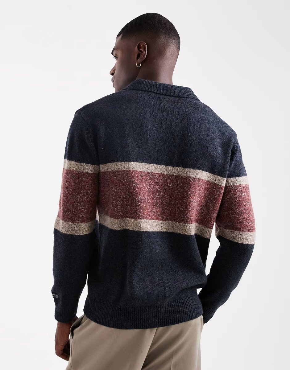 ASOS Levi's redwood chest stripe rugby knit jumper in navy marl - 4