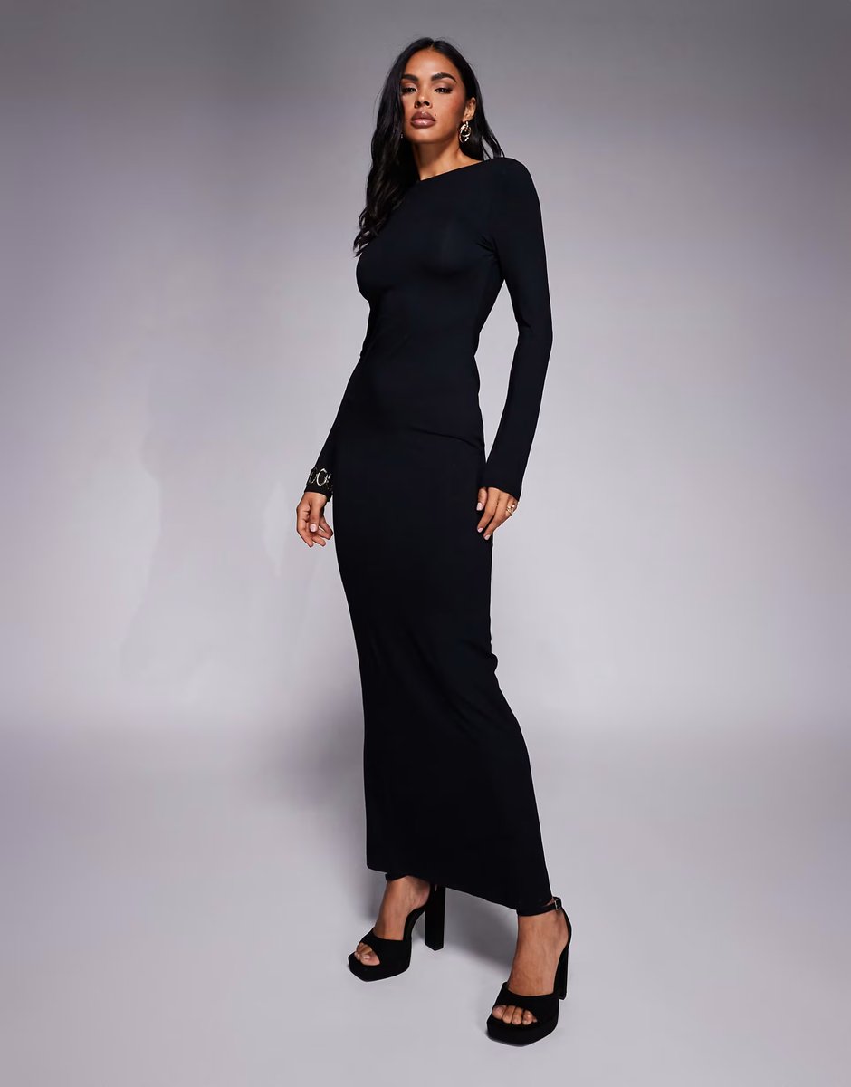 ASOS ASOS DESIGN plunge back maxi slash neck dress in black - 3