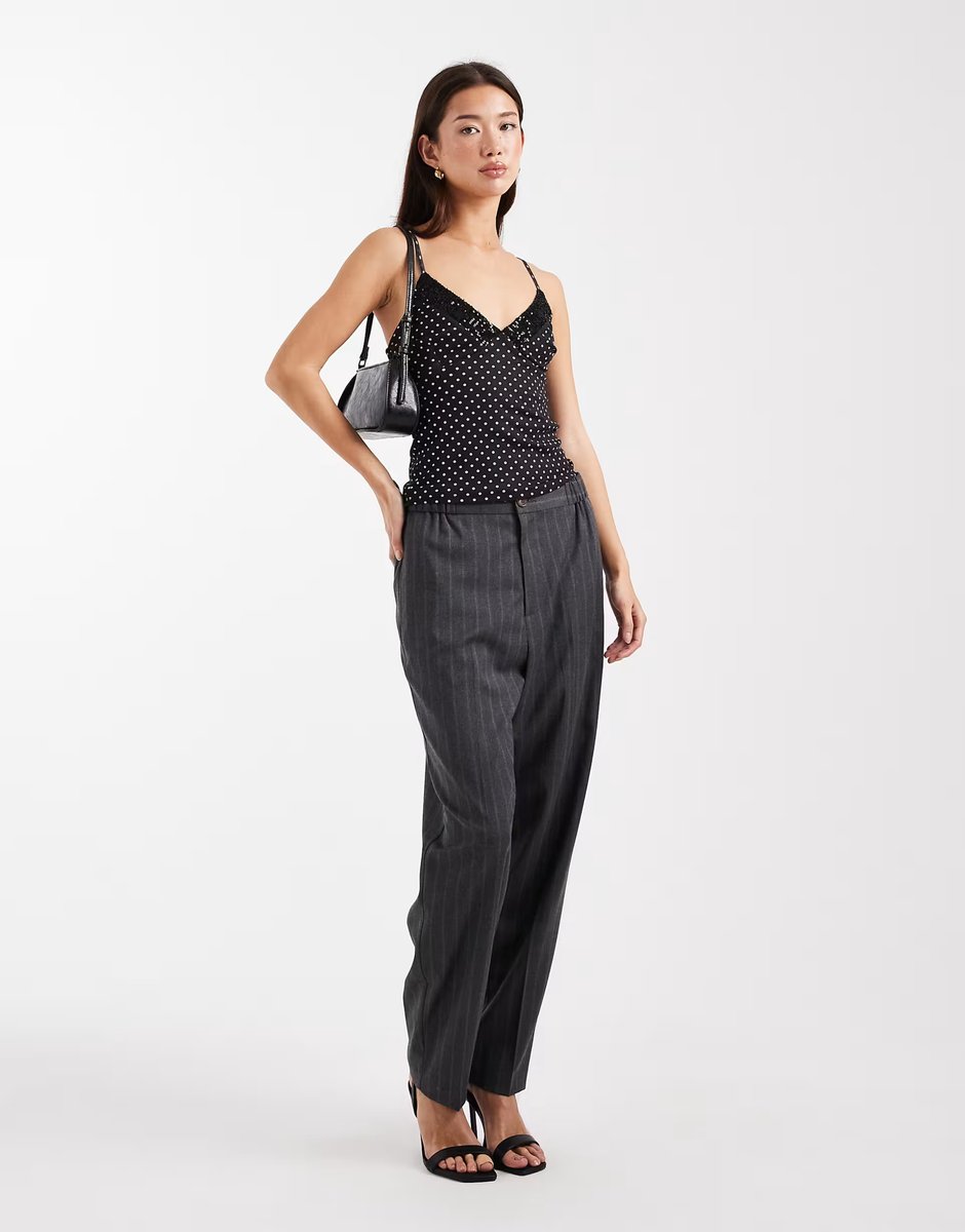 ASOS ASOS DESIGN sequin trim mesh cami top in black polka dot - 4