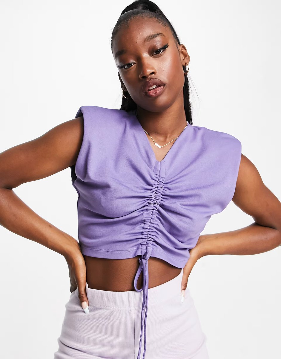 ASOS NA-KD co-ord ruched front crop top in purple - 3