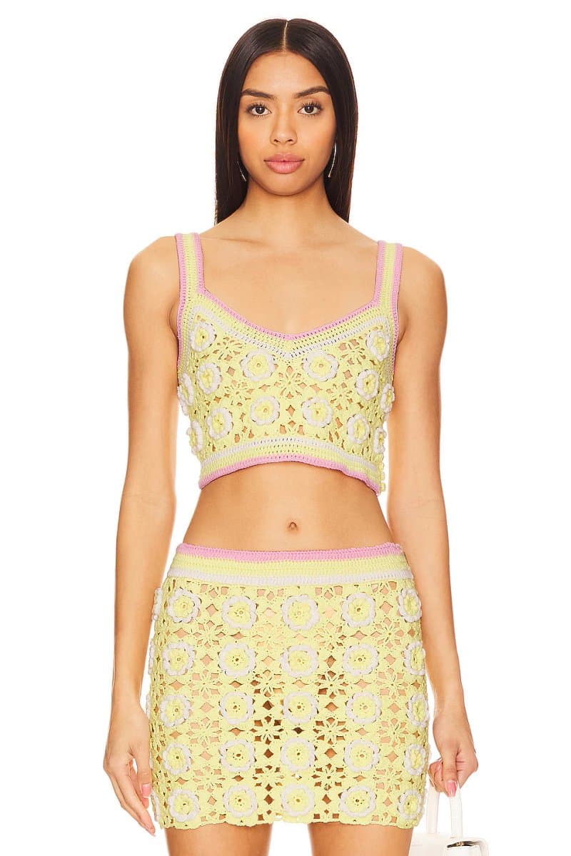 revolve revolve Floral Crochet Crop Top in Yellow