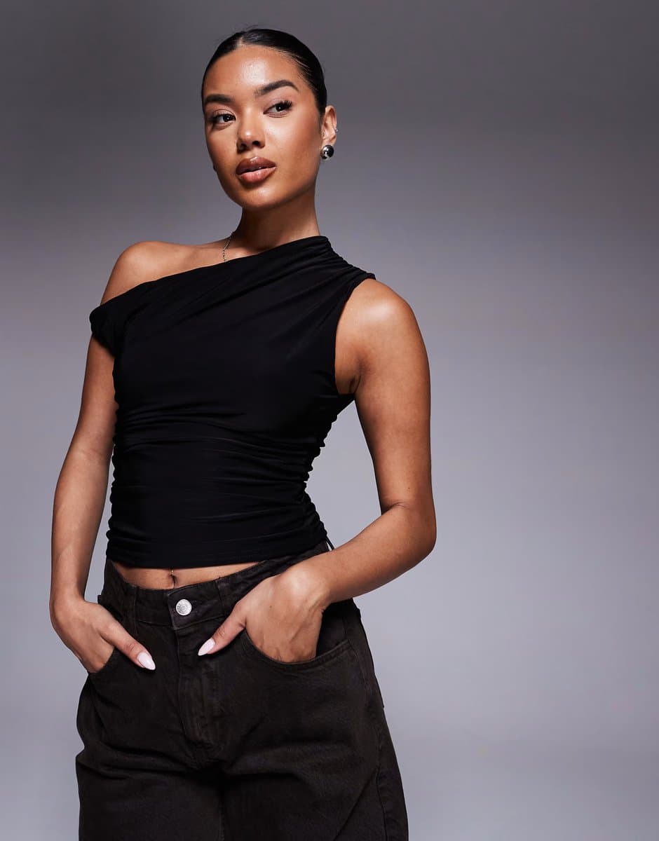 ASOS ASOS Kaiia Double Layered Off Shoulder Top in Black