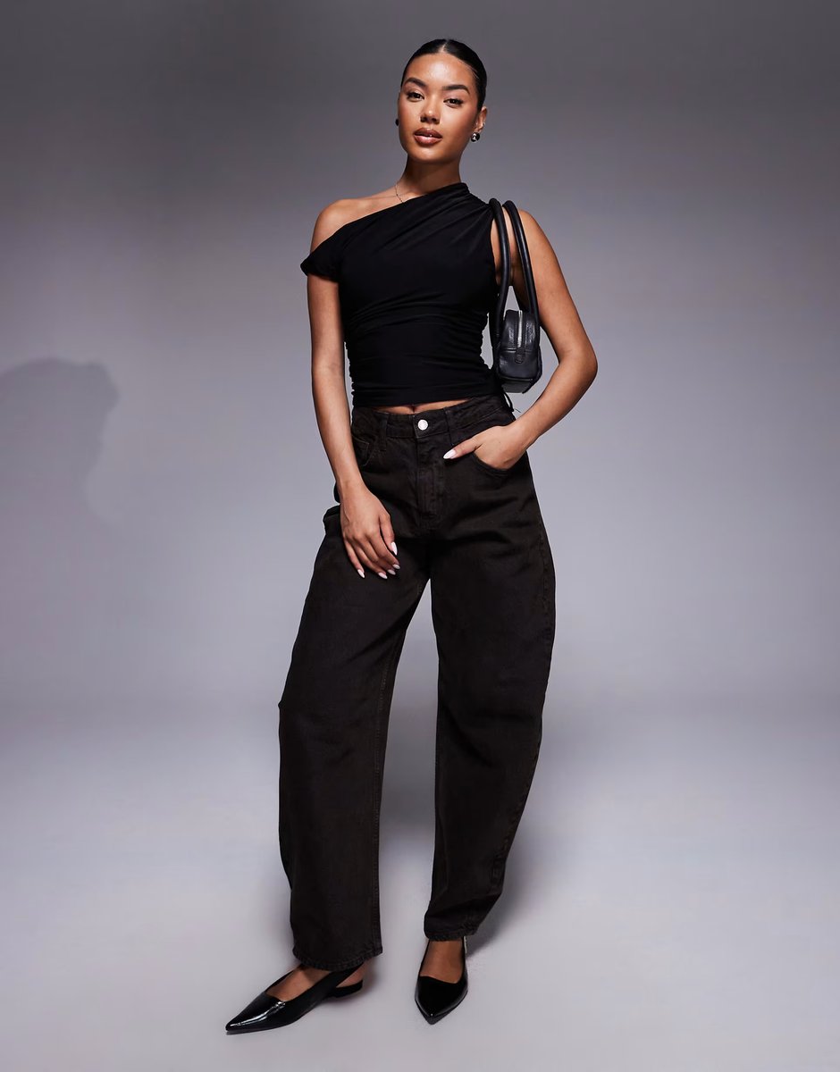 ASOS Kaiia exclusive double layered slinky off shoulder top in black   - 3