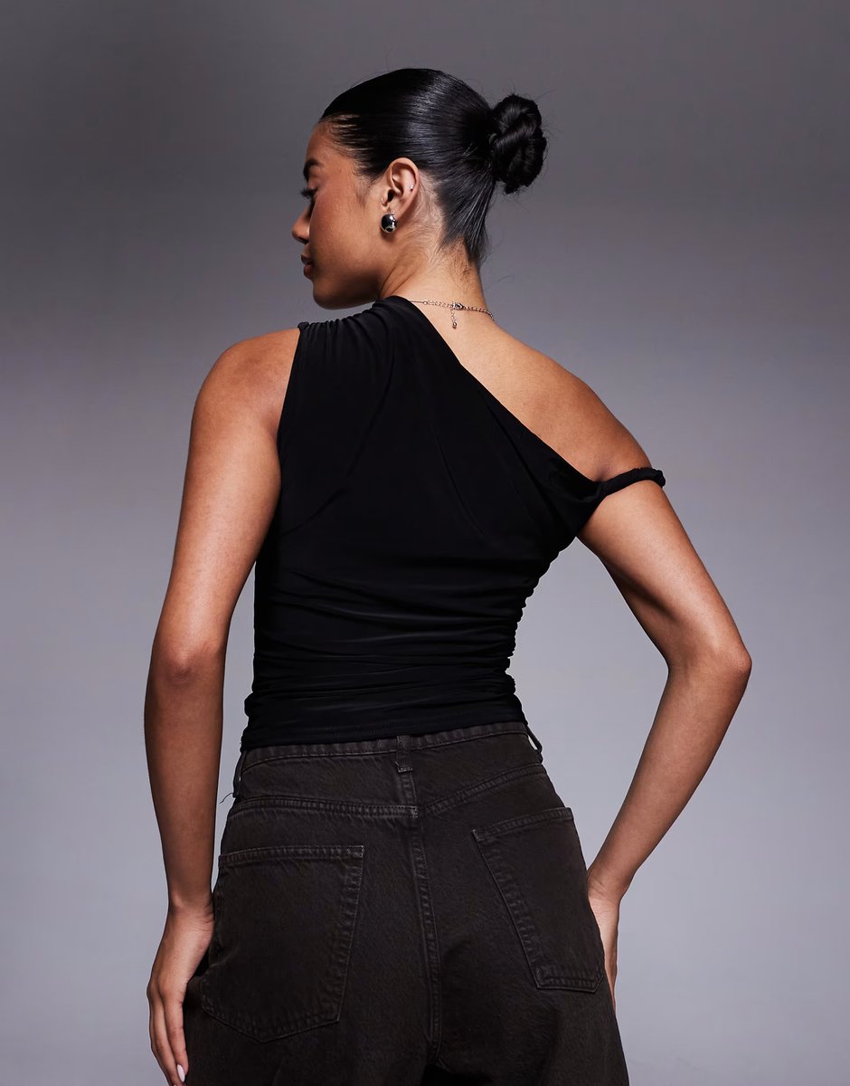 ASOS Kaiia exclusive double layered slinky off shoulder top in black   - 4