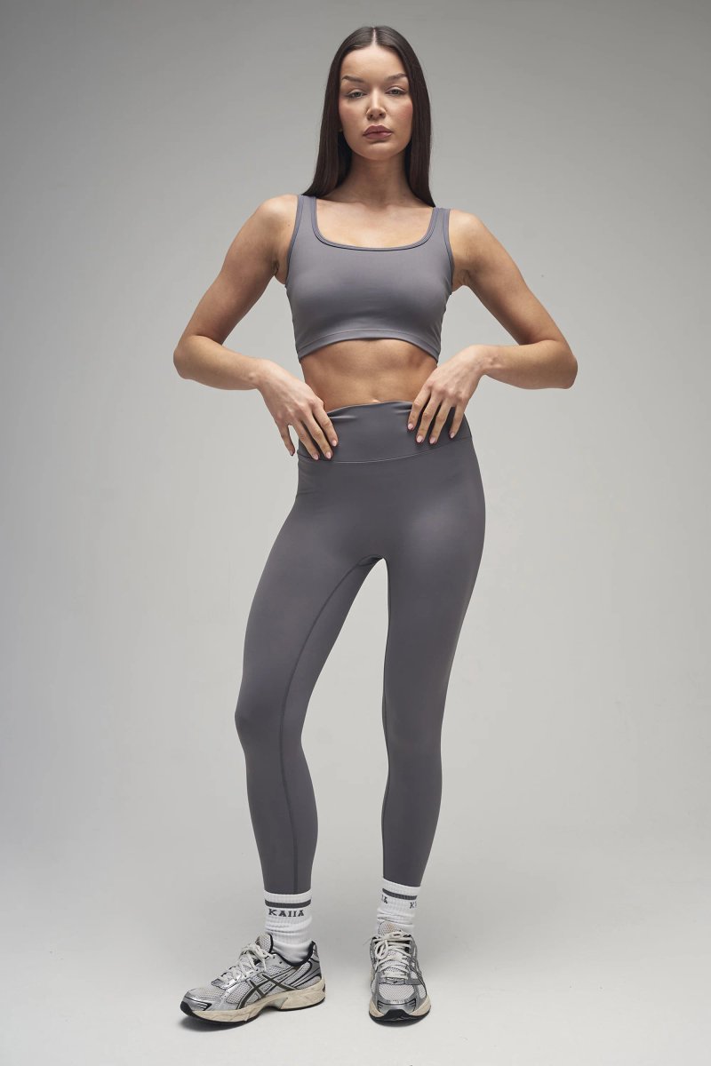 Kaiia Kaiia Sculpt Square Neck Crop Top Slate Grey - 2