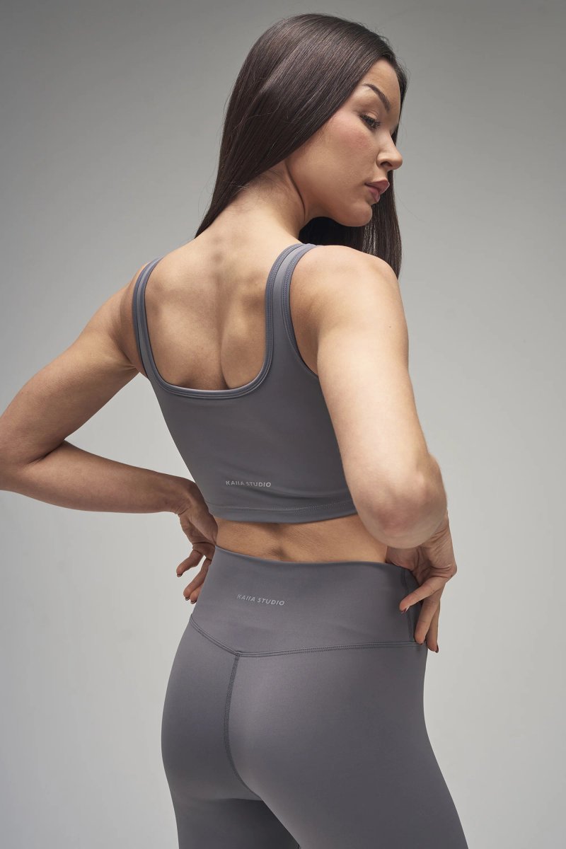 Kaiia Kaiia Sculpt Square Neck Crop Top Slate Grey - 3