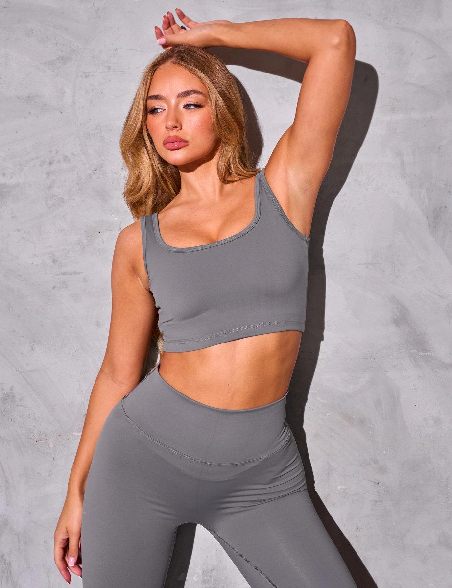 Kaiia Kaiia Sculpt Square Neck Crop Top Slate Grey - 4