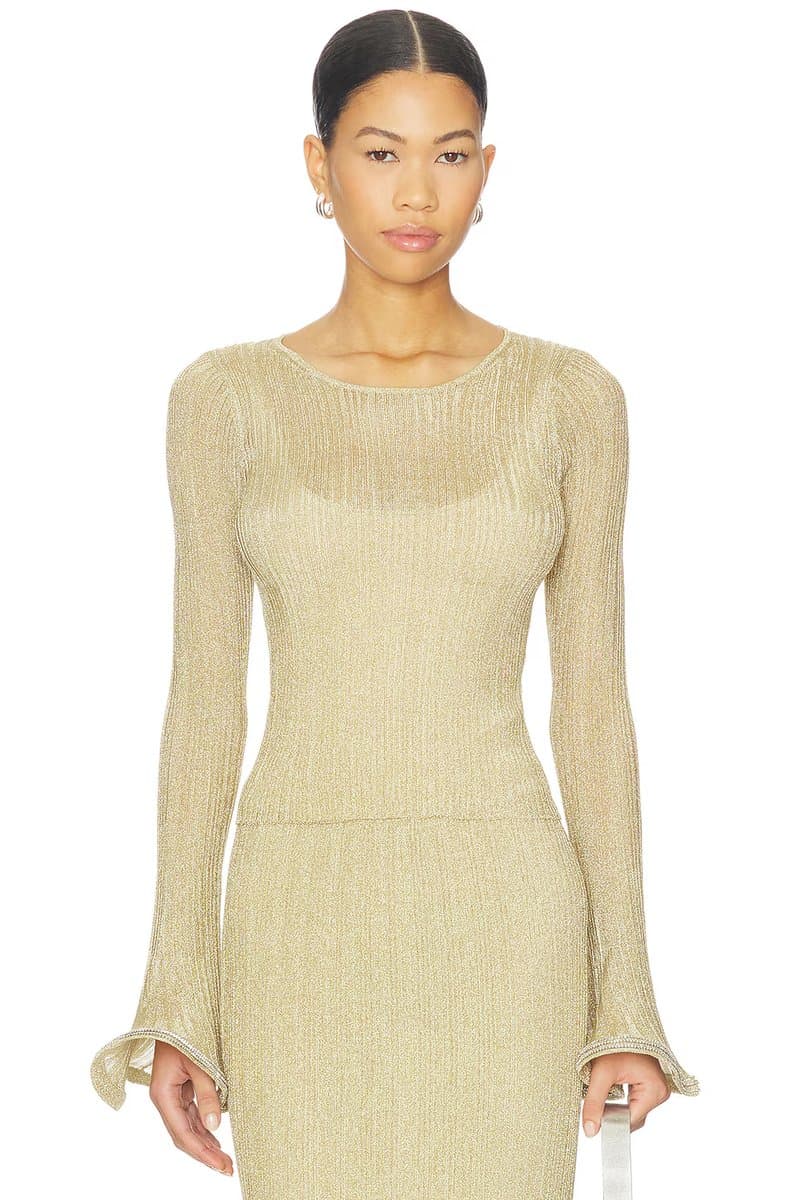 revolve Revolve Maebry Satin Long Sleeve Crewneck Top in Gold