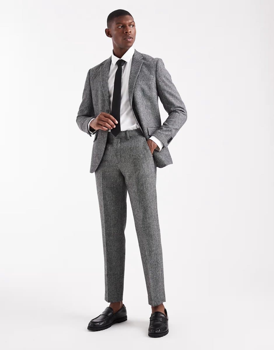 ASOS Jack & Jones wool blend suit trouser in slim fit grey texture