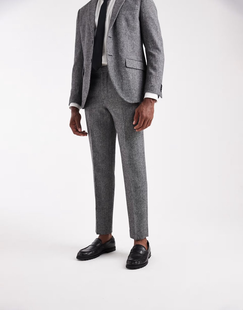 ASOS Jack & Jones wool blend suit trouser in slim fit grey texture - 2