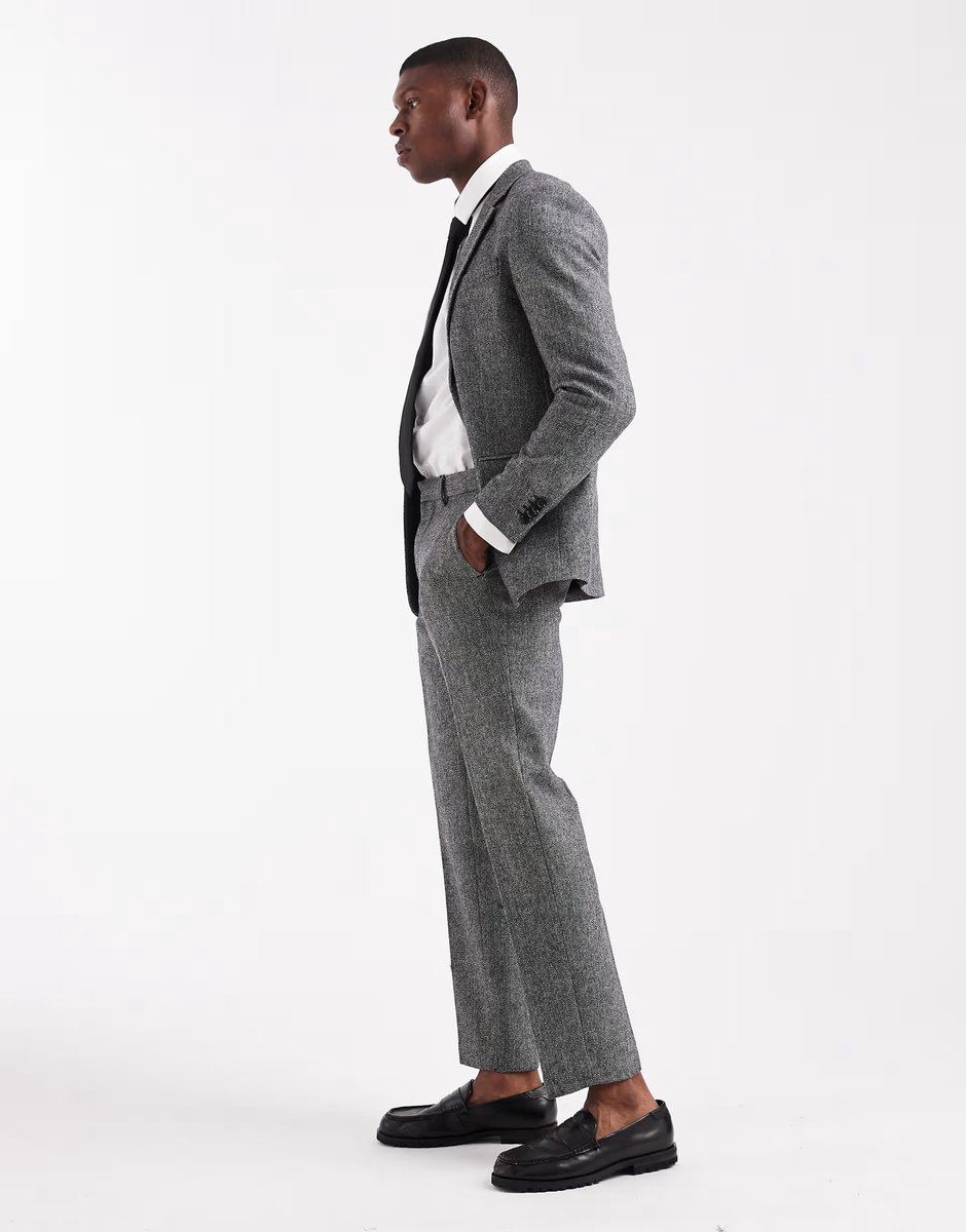 ASOS Jack & Jones wool blend suit trouser in slim fit grey texture - 3