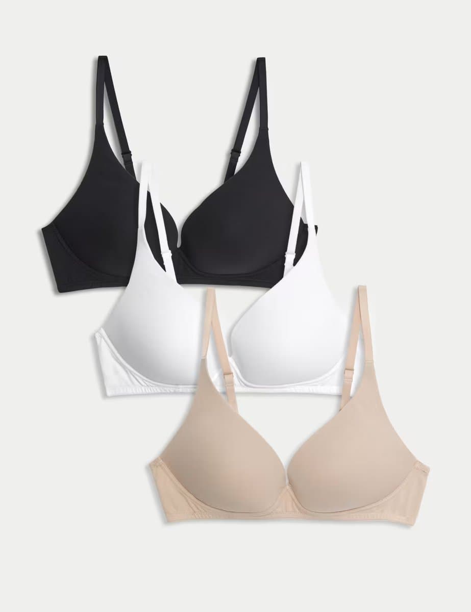 Marks & Spencer M&S 3pk Non Wired Plunge T-Shirt Bras A-E Opaline Mix