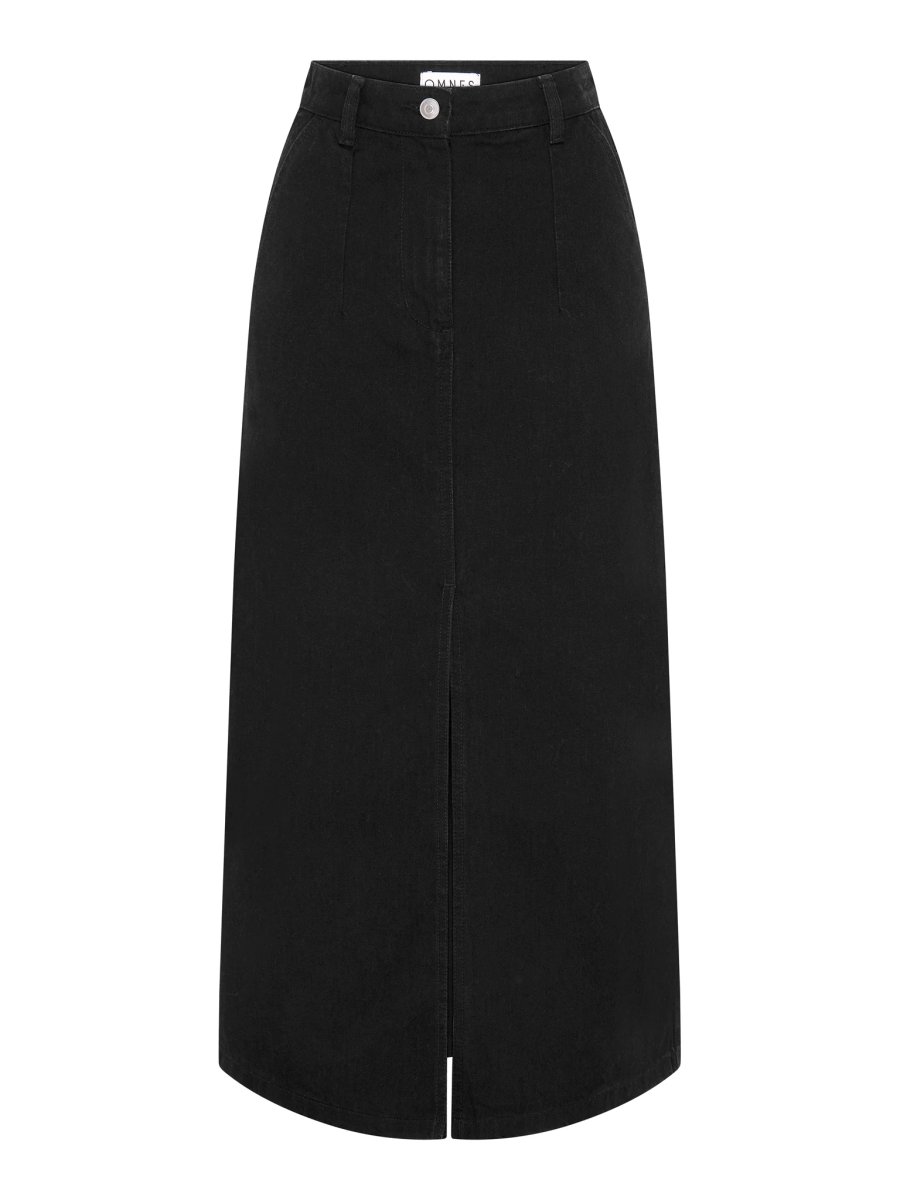 OMNES Olive Denim Skirt in Black - 4