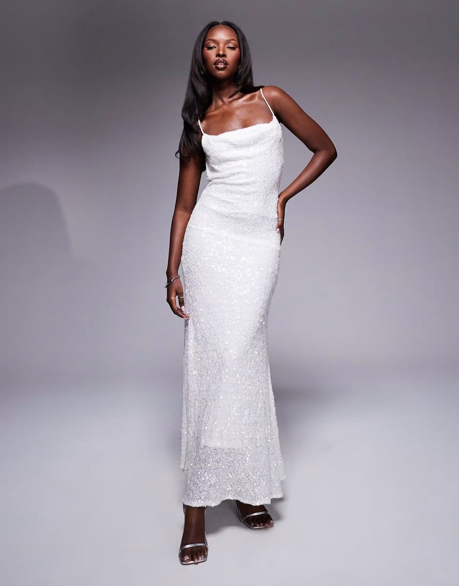 ASOS True Decadence Bias cut midaxi dress in white sequin - 1