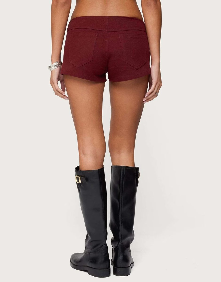 ASOS Edikted Dinah denim micro shorts in burgundy - 3