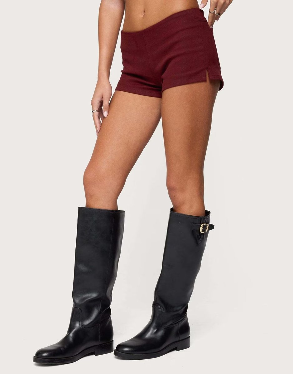 ASOS Edikted Dinah denim micro shorts in burgundy - 4