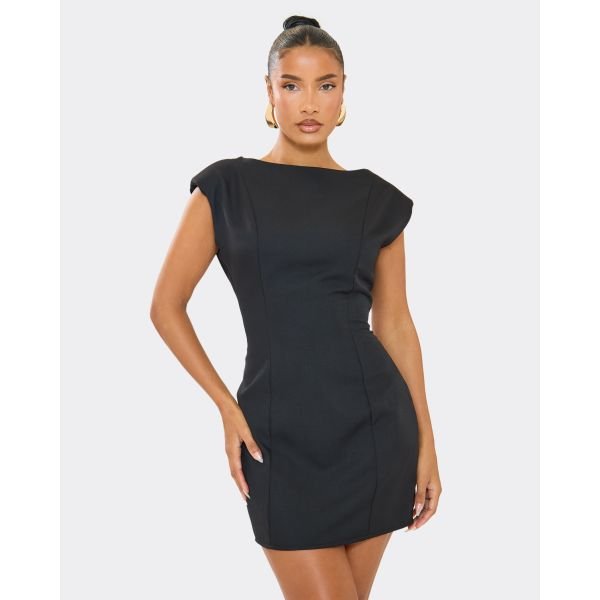 EGO Cap Sleeve Pleat Detail Tailored Mini Dress In Black, Women's Size UK 6 - 2