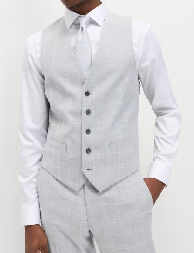 Marks & Spencer M&S Check Stretch Waistcoat Light Grey Mix - 2
