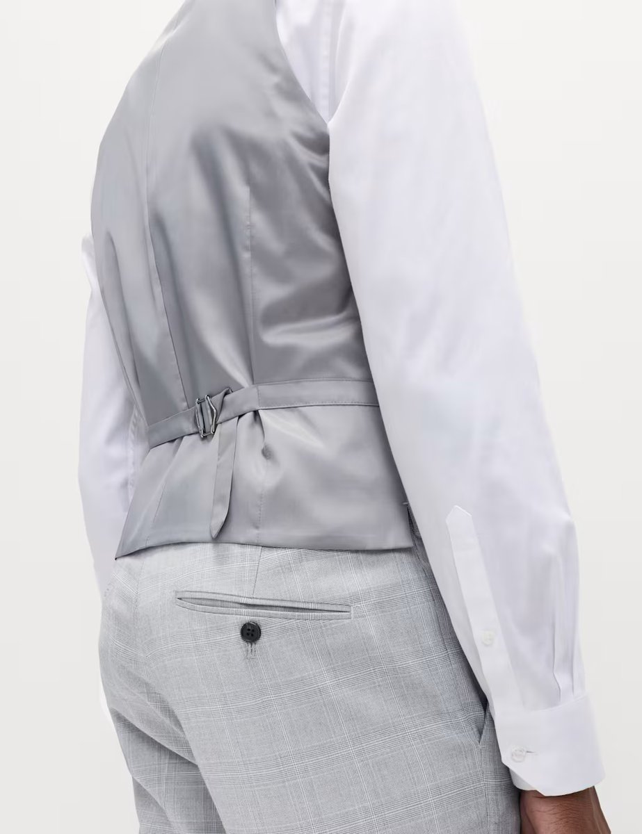 Marks & Spencer M&S Check Stretch Waistcoat Light Grey Mix - 3