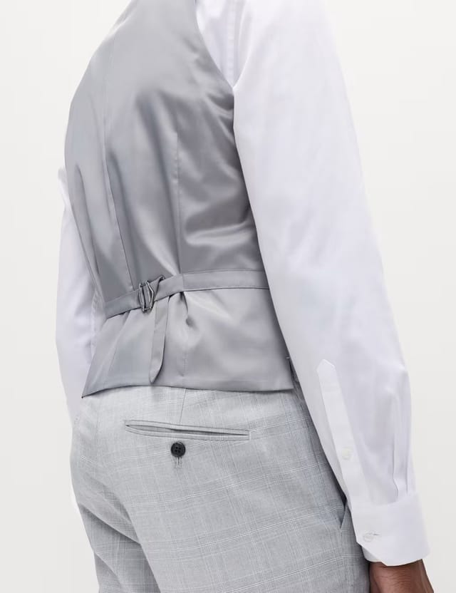 Marks & Spencer M&S Check Stretch Waistcoat Light Grey Mix - 3