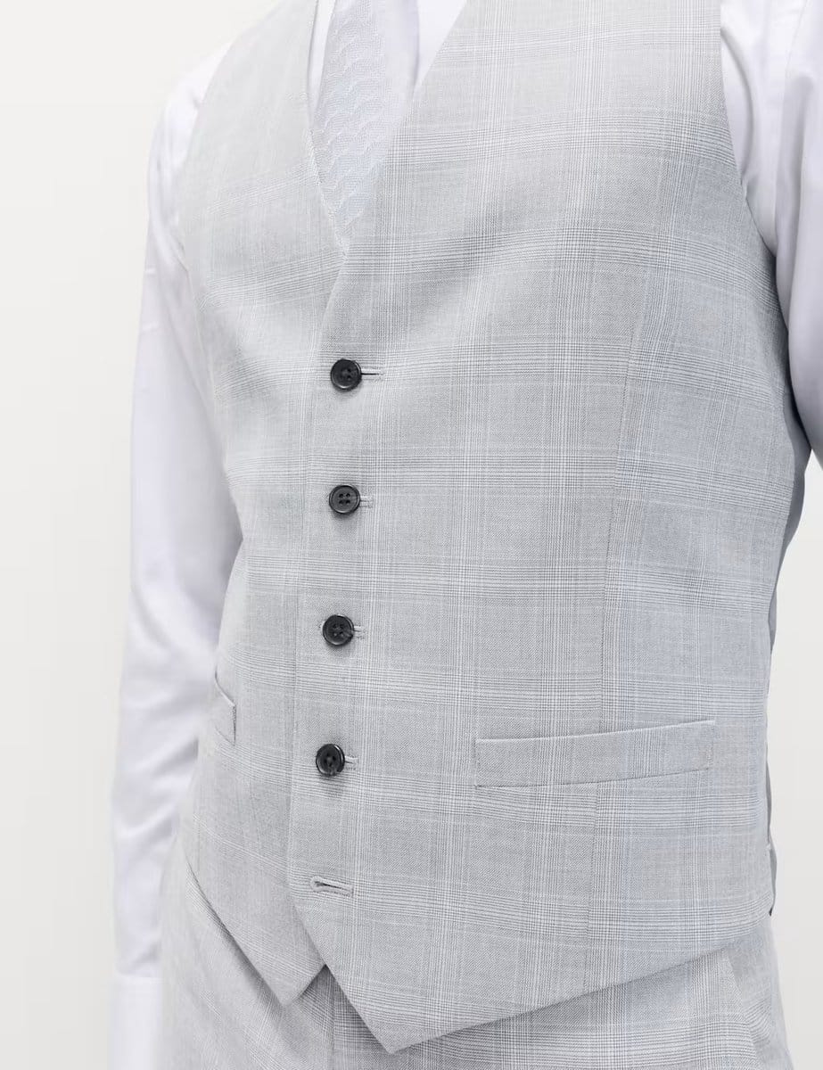 Marks & Spencer M&S Check Stretch Waistcoat Light Grey Mix - 4