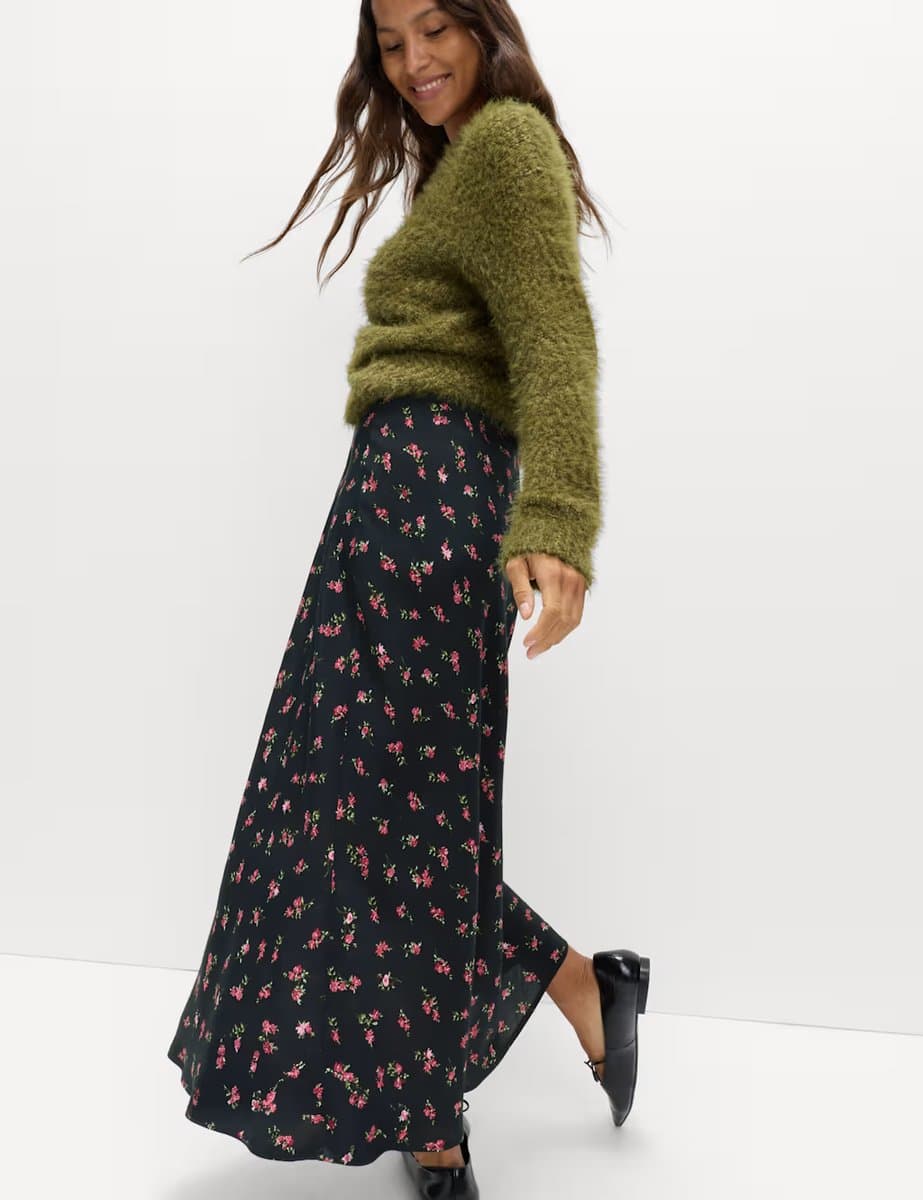 Marks & Spencer M&S Floral Midaxi A-Line Skirt in Black Mix