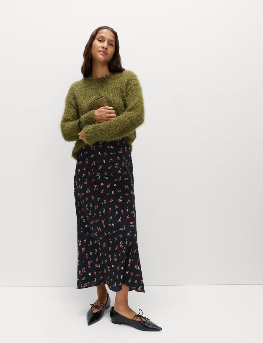 Marks & Spencer M&S Floral Midaxi A-Line Skirt Black Mix - 2