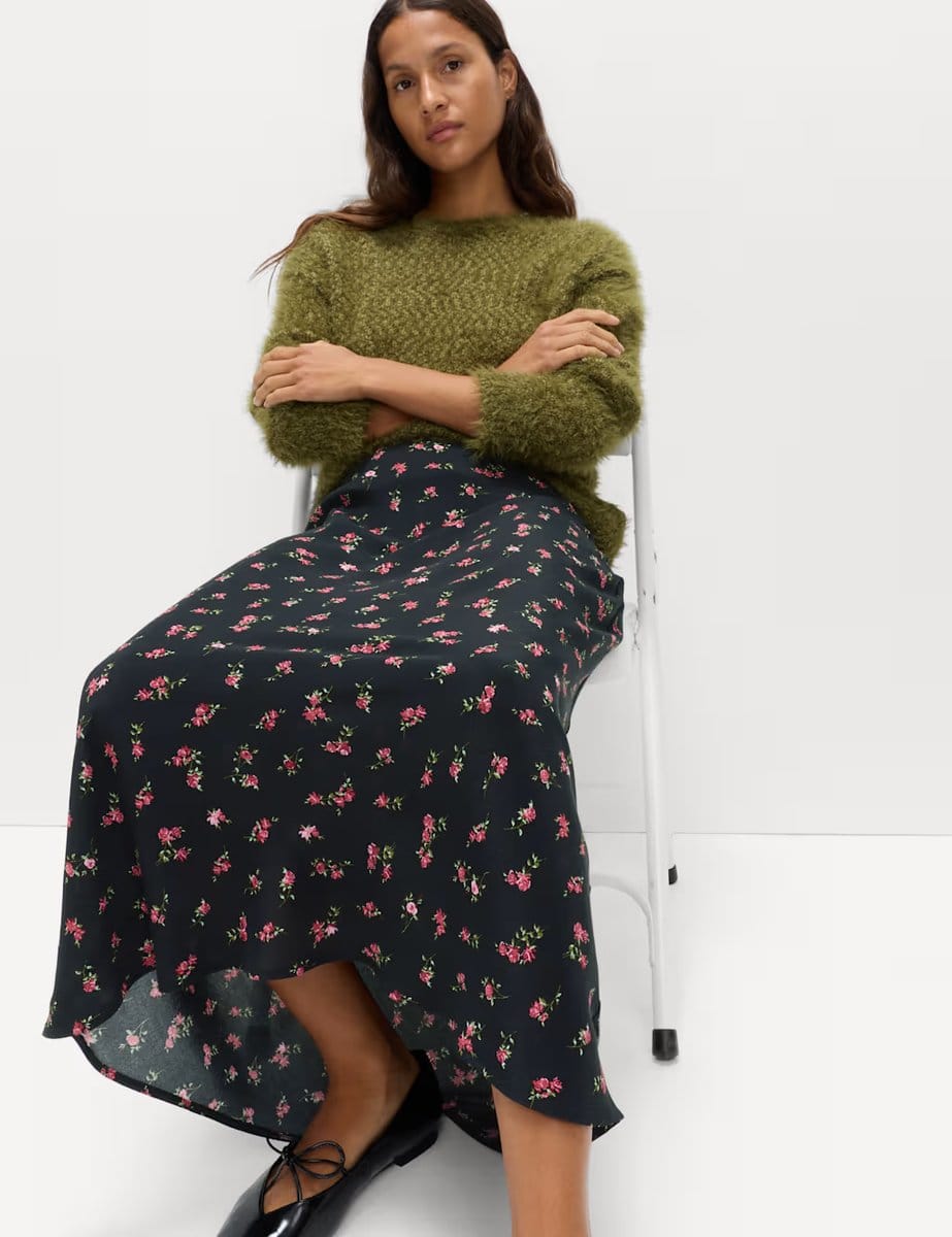 Marks & Spencer M&S Floral Midaxi A-Line Skirt Black Mix - 4