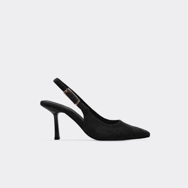 EGO Mixed Pointed Toe Slingback Court Heel In Black Faux Suede, Women's Size UK 3