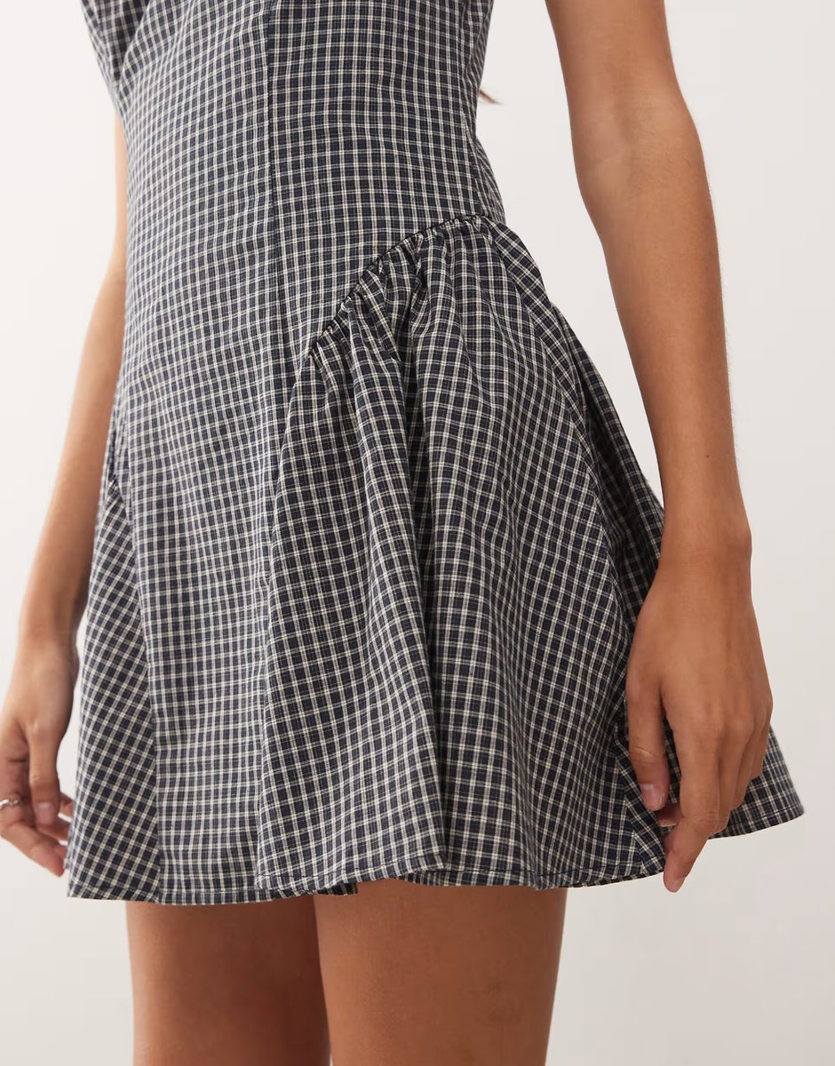 ASOS Lioness Chelsea high neck gathered hip detail mini dress in black check - 4