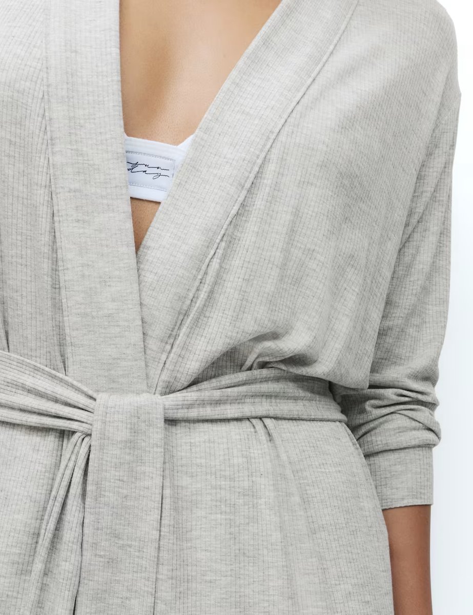 Marks & Spencer M&S Modal Rich Ribbed Long Wrap Grey - 2