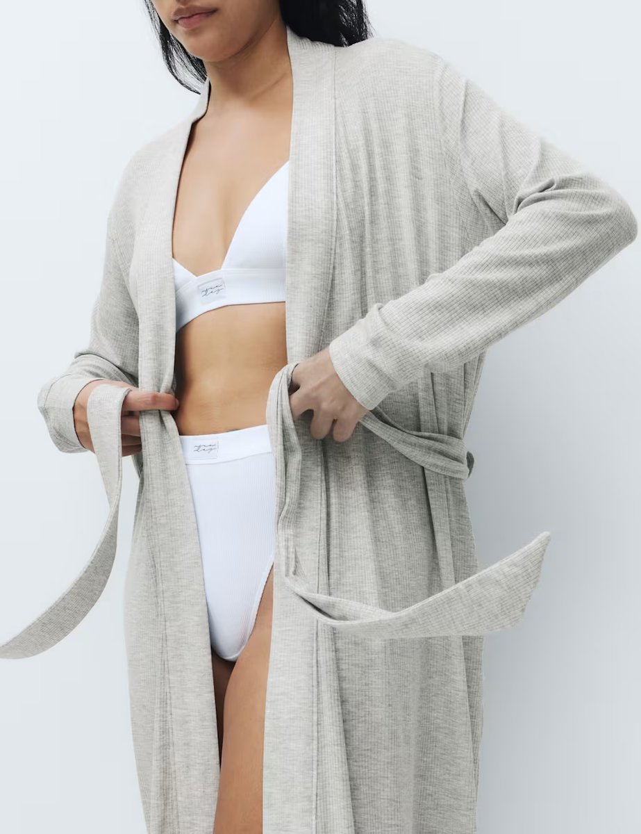 Marks & Spencer M&S Modal Rich Ribbed Long Wrap Grey - 3