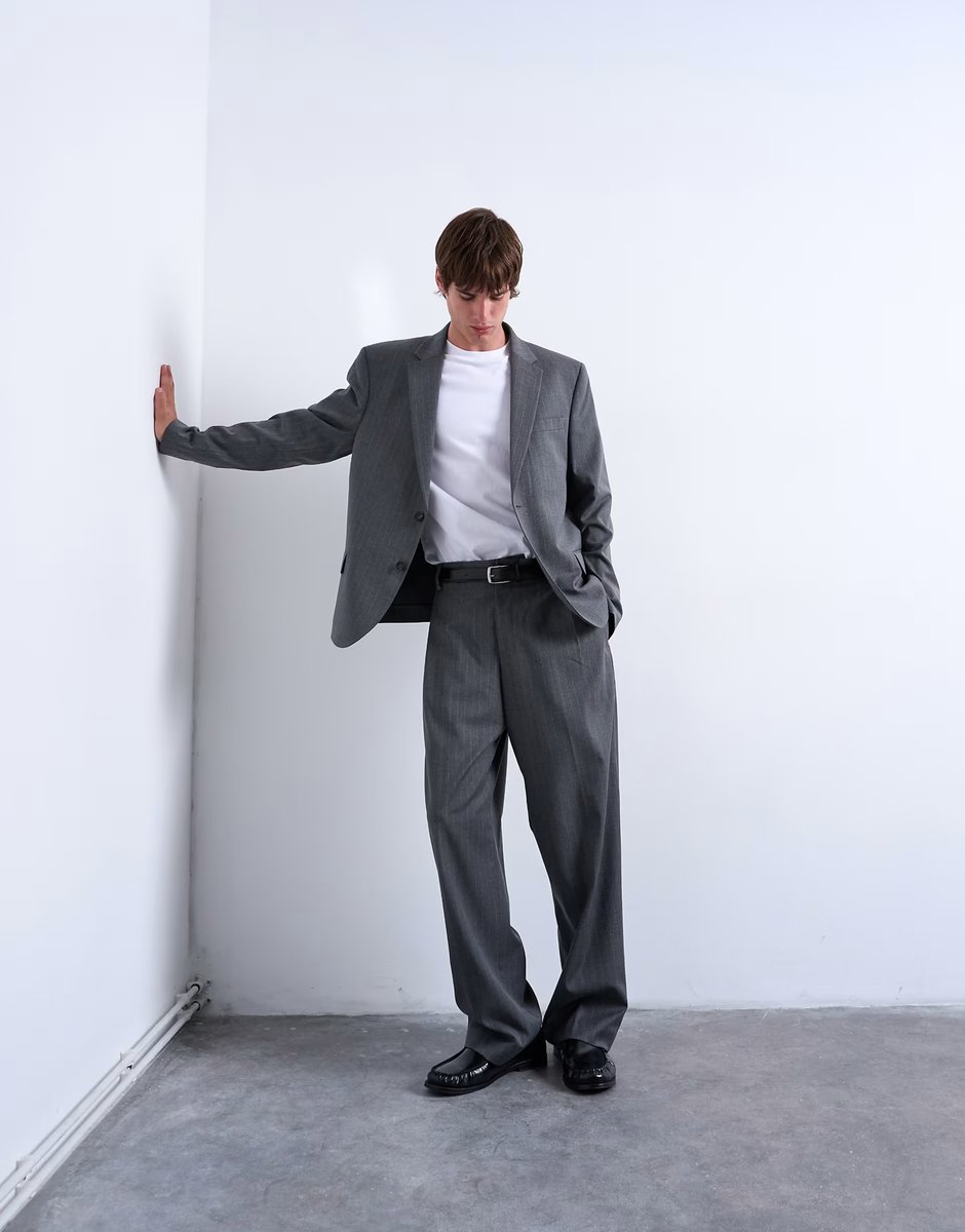 ASOS Topman relaxed boxy blazer in charcoal pinstripe - 2