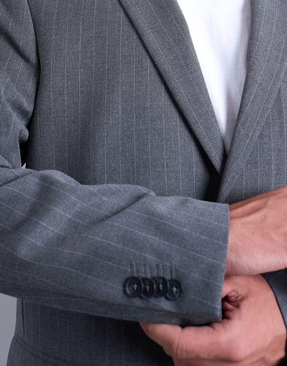 ASOS Topman relaxed boxy blazer in charcoal pinstripe - 4